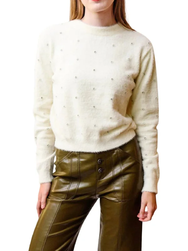 Women's Stylish Vacation Attire Popular Collection Embellished Sweater In Ivory