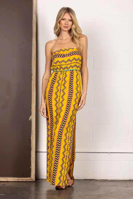 Chic Clothes For Women Limited Time Offers YELLOW AZTEC PRINT STRAPLESS TUBE MAXI DRESS D1505 Chic Clothes For Women Limited Time Offers YELLOW AZTEC PRINT STRAPLESS TUBE MAXI DRESS D1505