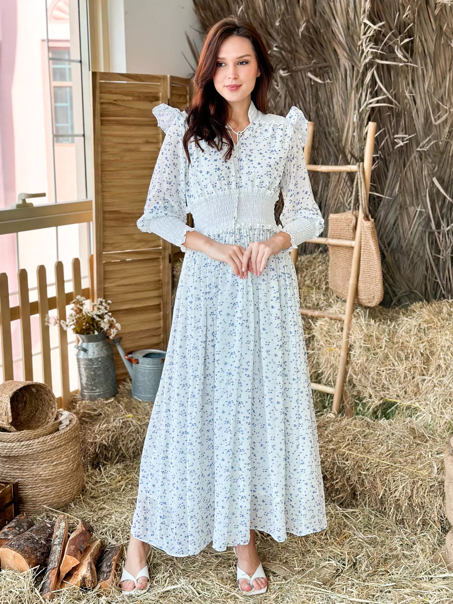 Women's Transitional Outfit Trendy Street Style Magnolia Floral Smock Dress