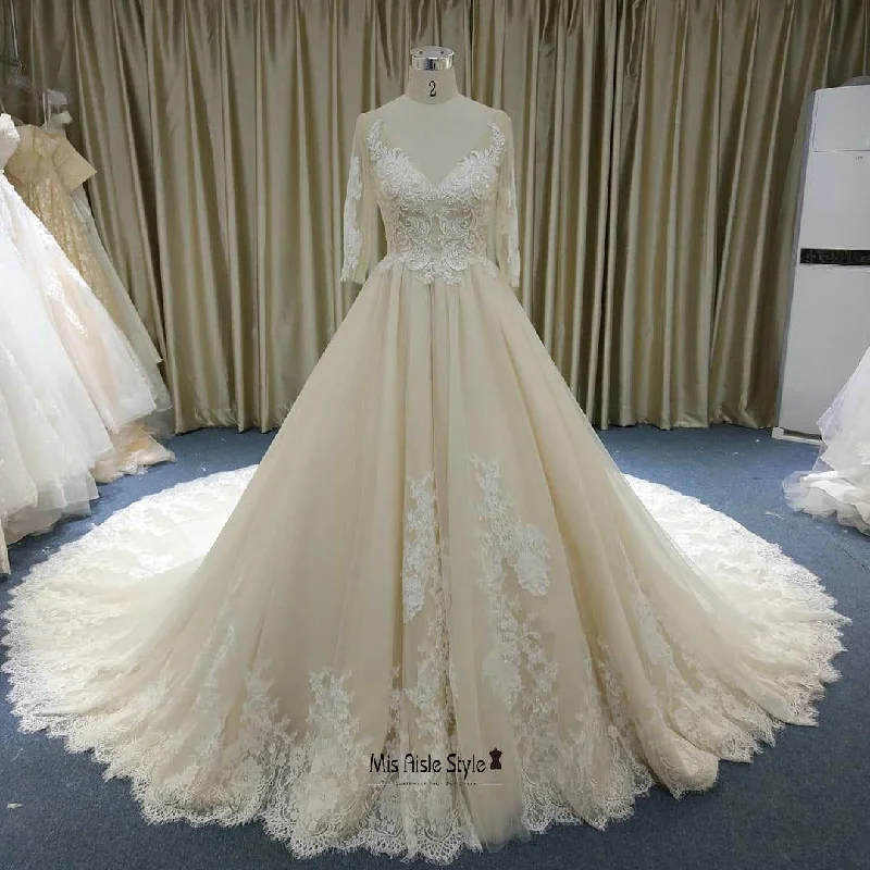 Women's Casual Outfit Classic Chic Deals Modest Lace Half Sleeve Champagne Wedding Dress Women's Casual Outfit Classic Chic Deals Modest Lace Half Sleeve Champagne Wedding Dress