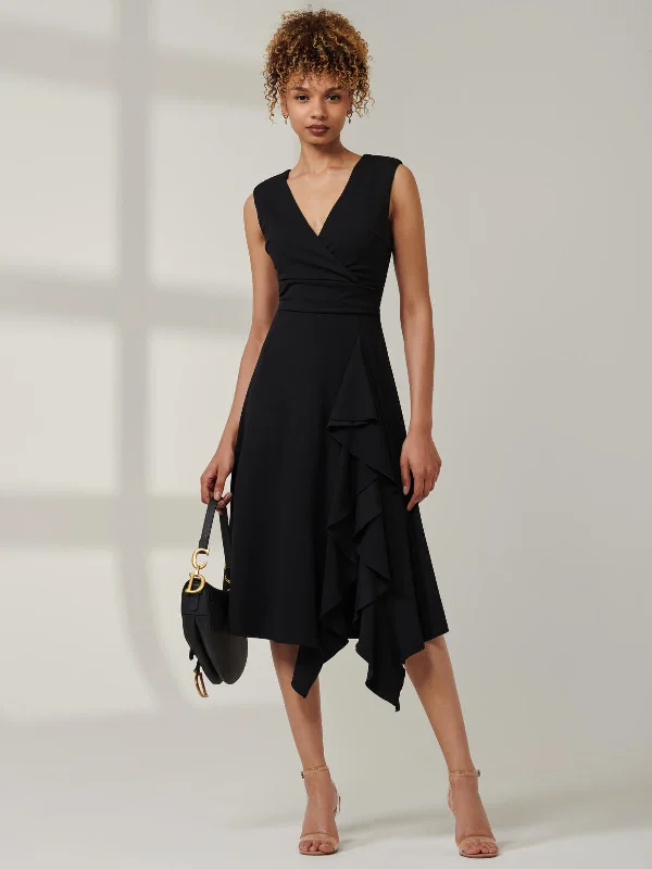 Women's Effortless Casual Outfit Limited Time Special Offer Qiana Ruffle Detail Midi Dress, Black Women's Effortless Casual Outfit Limited Time Special Offer Qiana Ruffle Detail Midi Dress, Black
