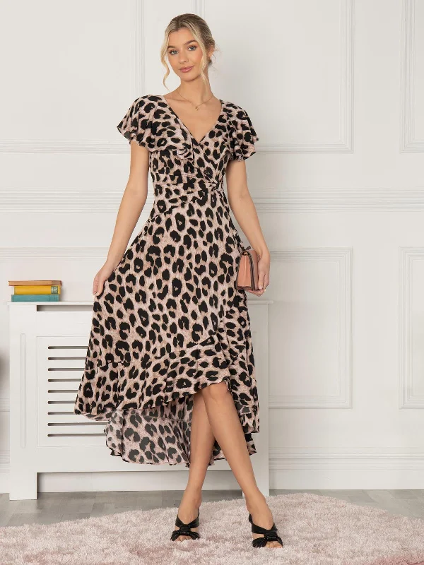 Women's Vintage-Inspired Outfit The Latest Trends Jolie Moi Luciana Frilly Dipped Hem Dress, Pink Animal Women's Vintage-Inspired Outfit The Latest Trends Jolie Moi Luciana Frilly Dipped Hem Dress, Pink Animal