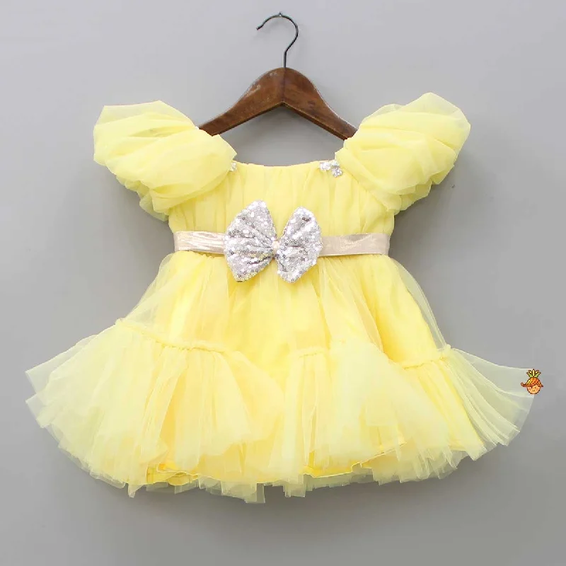 Women's Office Clothing Special Offer For You Puff Sleeves And Ruffle Hem Yellow Fancy Dress Women's Office Clothing Special Offer For You Puff Sleeves And Ruffle Hem Yellow Fancy Dress