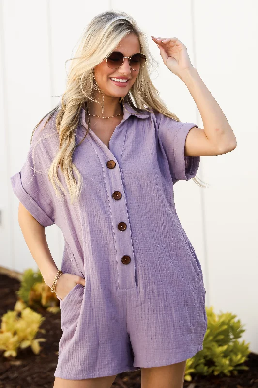 Women's Clothing For Work Buy More, Save More FINAL SALE - Playful Mood Lavender Linen Romper Women's Clothing For Work Buy More, Save More FINAL SALE - Playful Mood Lavender Linen Romper