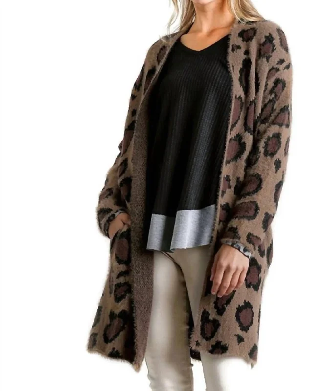 Formal Garments For Women Limited Time Fuzzy Leopard Cardigan In Brown