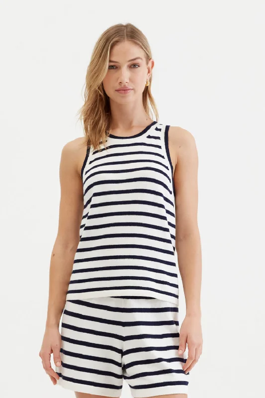 Women's Travel Apparel Swimwear Summer Blowout Cream Cotton-Linen Breton Vest
