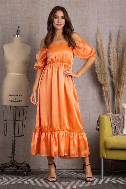 Women's Clothing With Trendy Designs Trendy Pulse M10224W-CORAL OFF SHOULDER RUFFLE TIERED MAXI DRESS Women's Clothing With Trendy Designs Trendy Pulse M10224W-CORAL OFF SHOULDER RUFFLE TIERED MAXI DRESS