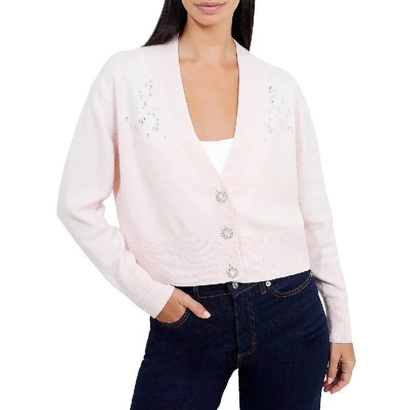 Women's Plus-Size Garments Elegant Fashion Offers Vhari Womens Rhinestone Button Front Cardigan Sweater