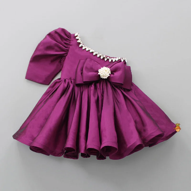 Women's Outfit Hot Brand Discounts Gorgeous One Shoulder Bow Enhanced Flared Dress
