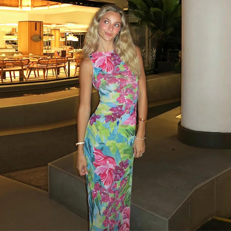 Women's Timeless Attire Affordable Luxury Fashion Floral Print Sexy Backless Sleeveless Bodycon Party Beach Summer Holidays Maxi Dress Women's Timeless Attire Affordable Luxury Fashion Floral Print Sexy Backless Sleeveless Bodycon Party Beach Summer Holidays Maxi Dress