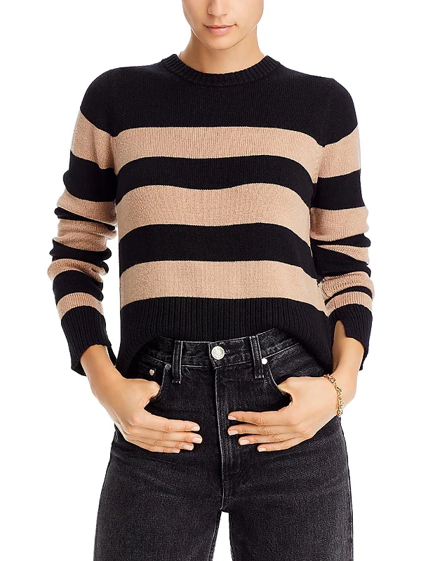 Women's Athleisure Apparel Bold Style Discounts Womens Ribbed Trim Striped Crewneck Sweater