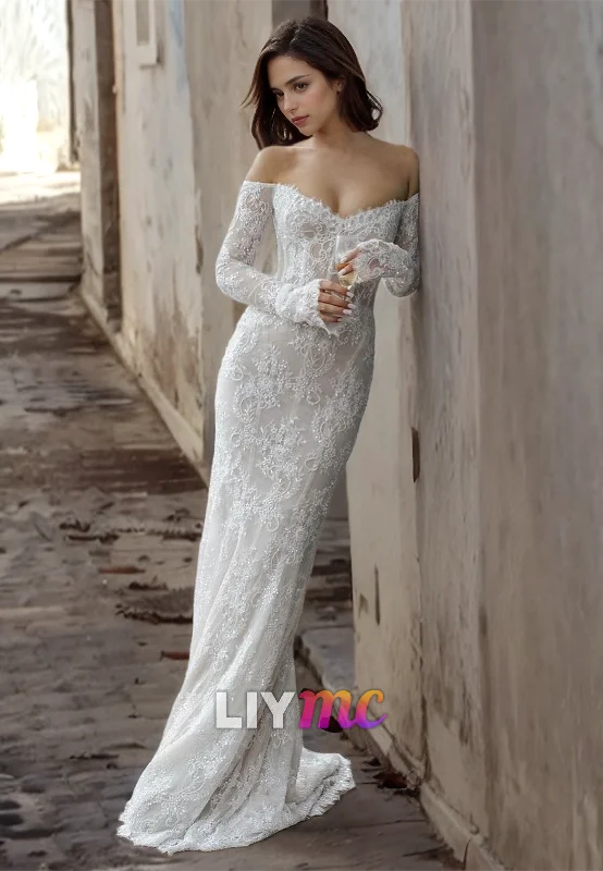Chic Women's Outfit Fresh Fashion Discounts LW726 - Off-Shoulder Long Sleeves Lace Appliques Mermaid Wedding Dress Chic Women's Outfit Fresh Fashion Discounts LW726 - Off-Shoulder Long Sleeves Lace Appliques Mermaid Wedding Dress