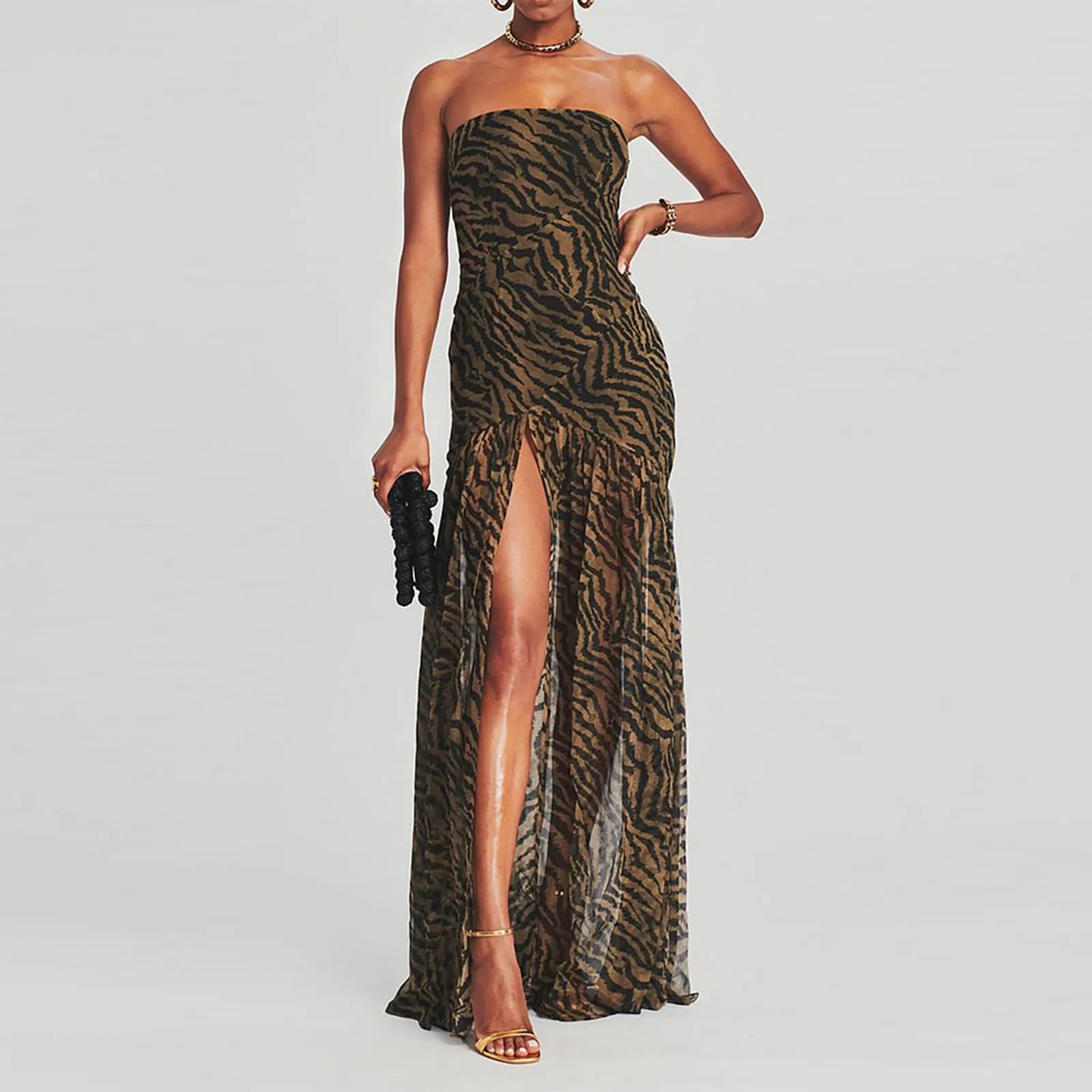 Plus-Size Women's Clothing Fashion Forward FashionSierra - Women Tube Top Dress Strapless Backless Mesh Patchwork Tropical Print High Slit Maxi Dress Plus-Size Women's Clothing Fashion Forward FashionSierra - Women Tube Top Dress Strapless Backless Mesh Patchwork Tropical Print High Slit Maxi Dress