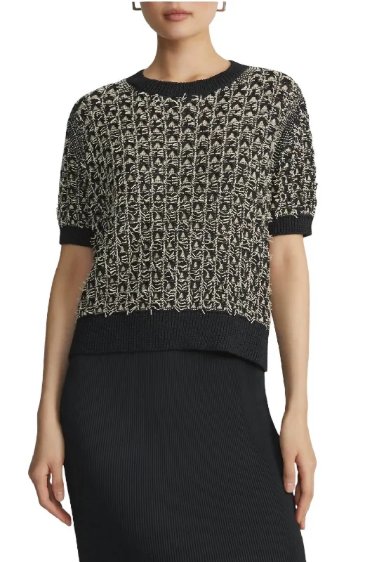 Women's Clothing For Outdoor Events Seasonal Fashion Textured Stitch Silk Blend Sweater In Black/plaster Women's Clothing For Outdoor Events Seasonal Fashion Textured Stitch Silk Blend Sweater In Black/plaster
