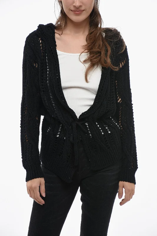 Women's Seasonal Clothes Summer Deals Fabiana Filippi Hooded Crochet Cardigan with Sequines