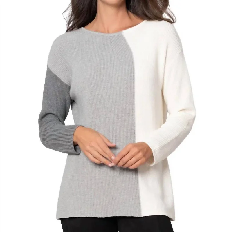 Women's Clothing Sets Trendy Looks On Sale Modern Mix Sweater In Dark Gray/light Gray/ivory Women's Clothing Sets Trendy Looks On Sale Modern Mix Sweater In Dark Gray/light Gray/ivory