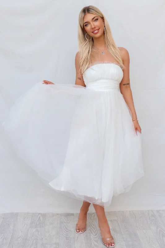 Women's Clothes Fashion Forward Femininity Maria Tulle Midi Dress - White