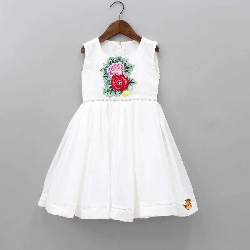 Elegant Women's Attire Fashion Forward Floral Embroidered White Dress