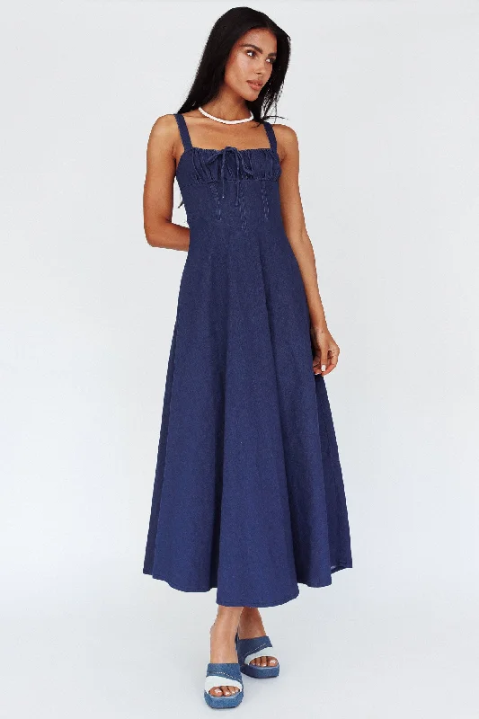 Women's Plus-Size Garments Street Style Discounts Sweet Pea Tied Bust Maxi Dress Indigo Women's Plus-Size Garments Street Style Discounts Sweet Pea Tied Bust Maxi Dress Indigo