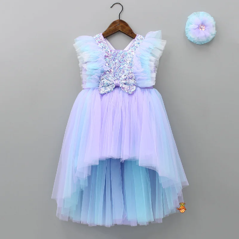 Tailored Clothing For Women Chic And Trendy Sequins Work Dual Tone High Low Dress With Matching Hair Clip Tailored Clothing For Women Chic And Trendy Sequins Work Dual Tone High Low Dress With Matching Hair Clip