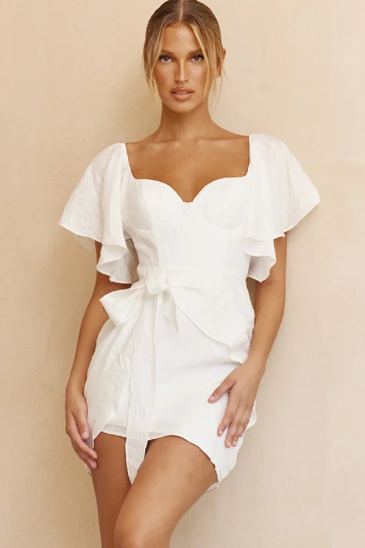 Women's Holiday Clothing Forward Trendsetter Aphrodite Molded Bust Angel Sleeve Wrap Dress White Women's Holiday Clothing Forward Trendsetter Aphrodite Molded Bust Angel Sleeve Wrap Dress White