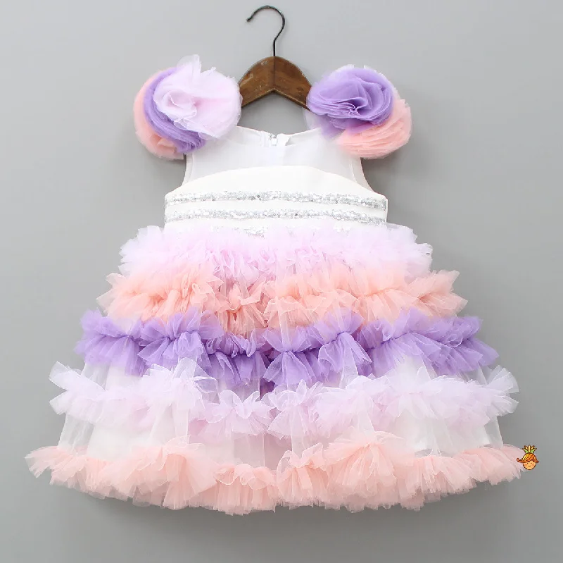 Women's Vintage Attire Sophisticated Fashion Ruffle Net Sequin Work Dress