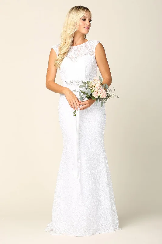 Affordable Luxury Women's Garments Essentials On Sale Simple Long Cap Sleeve Belted Lace Wedding Dress Affordable Luxury Women's Garments Essentials On Sale Simple Long Cap Sleeve Belted Lace Wedding Dress