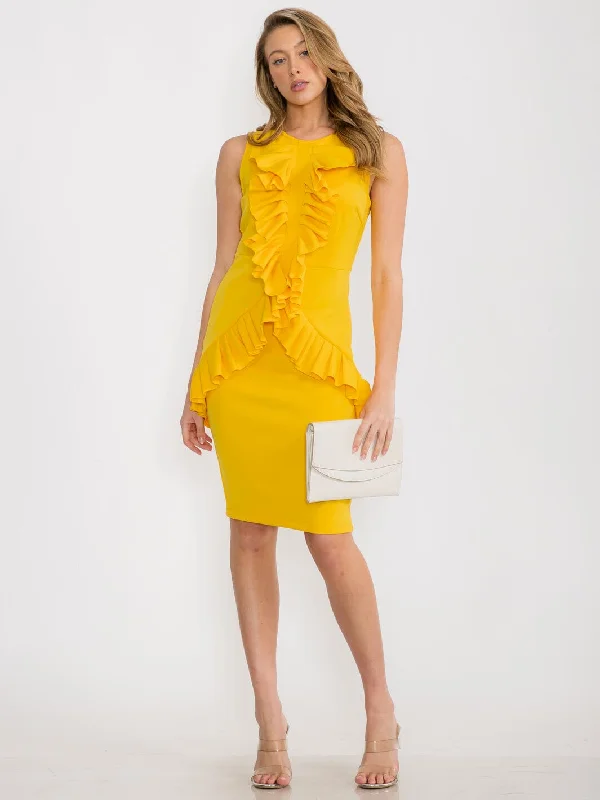 Women's Attire Athleisure Style Sale WOMEN'S SLEEVELESS RUFFLE BODYCON MIDI DRESS