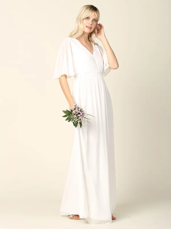 Women's Resort Garments Daily Deals Bridal Long Gown Flutter Sleeve Wedding Dress