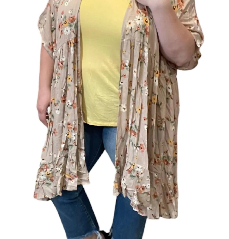 Women's Office Attire Sophisticated Style Offers Floral Cardigan In Hazelnut