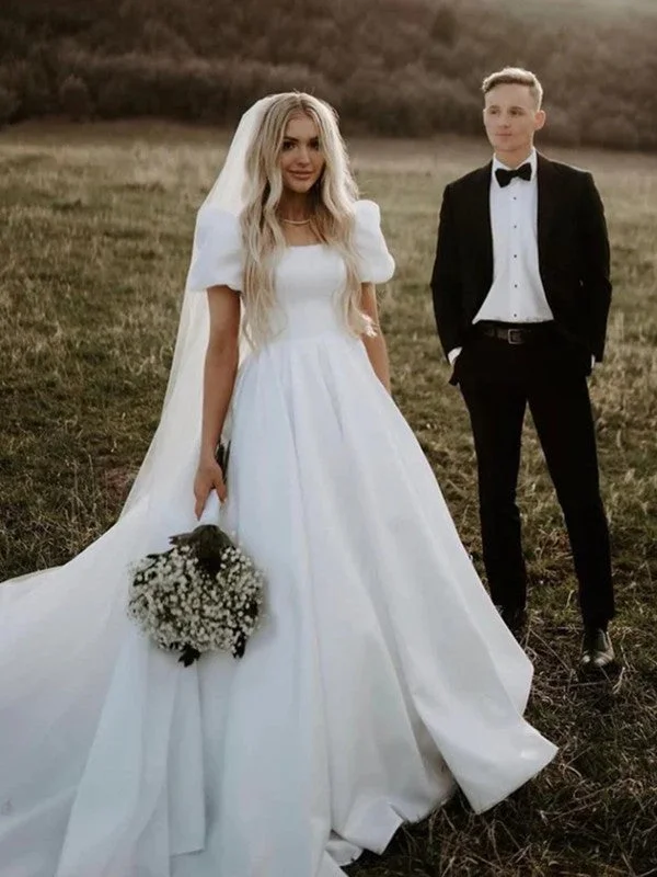 Women's Effortless Casual Outfit Massive Selection Sale A-Line/Princess Charmeuse Ruffles Square Short Sleeves Chapel Train Wedding Dresses Women's Effortless Casual Outfit Massive Selection Sale A-Line/Princess Charmeuse Ruffles Square Short Sleeves Chapel Train Wedding Dresses
