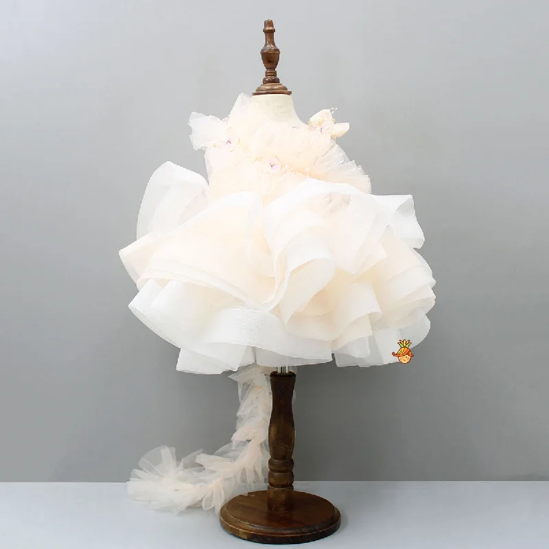 Women's Holiday Clothes Seize Bargains Butterfly And Pearl String Enhanced Ruffle Shaded Peach Dress Women's Holiday Clothes Seize Bargains Butterfly And Pearl String Enhanced Ruffle Shaded Peach Dress