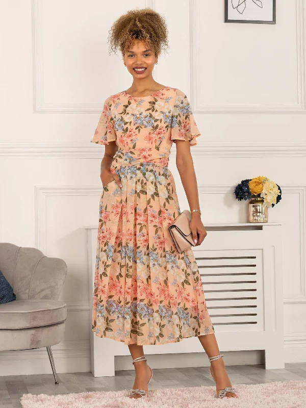 Women's Trendy Clothes Glamorous Fashion Offers Reagan Floral Print Chiffon Dress, Pink Women's Trendy Clothes Glamorous Fashion Offers Reagan Floral Print Chiffon Dress, Pink