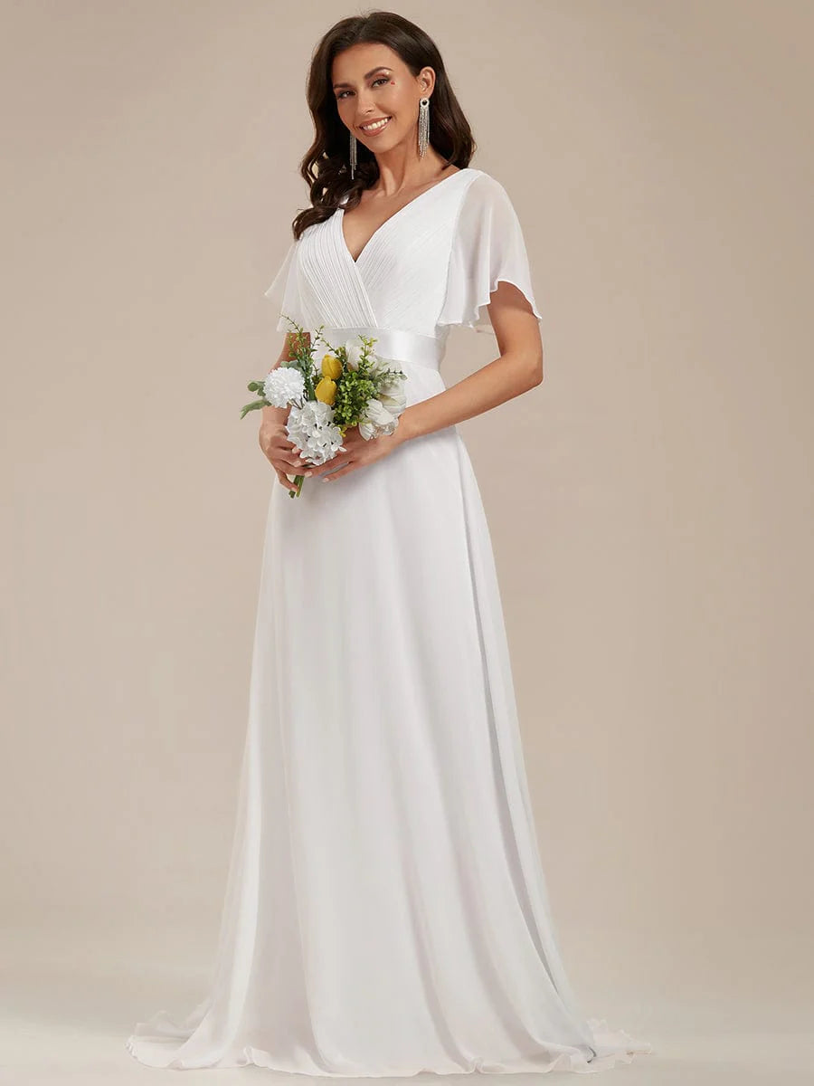 Women's Plus-Size Outfit Refined Fashion Sale Flutter sleeve white chiffon wedding dress wide Women's Plus-Size Outfit Refined Fashion Sale Flutter sleeve white chiffon wedding dress wide