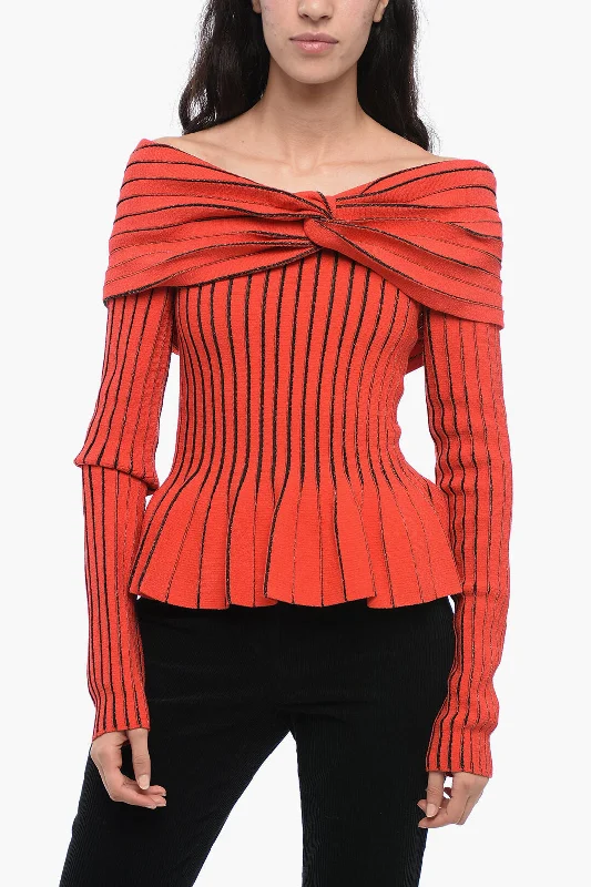 Women's Seasonal Wardrobe Clothing Unleash Your Trendy Side Balmain Knotted Detail Off-Shoulder Sweater