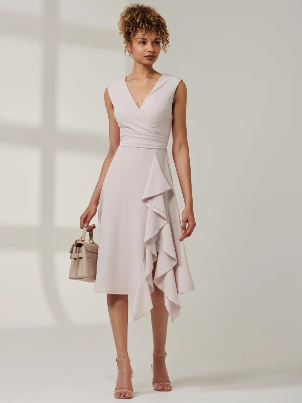 Women's Transitional Outfit New In This Season Qiana Ruffle Detail Midi Dress, Dove