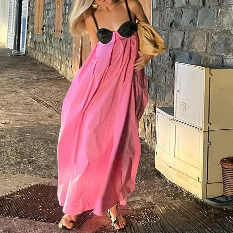Casual Chic Clothing For Women Unleash Your Fashion Backless Pink Sleeveless Loose Slip Panelled Bandage Maxi Dress Casual Chic Clothing For Women Unleash Your Fashion Backless Pink Sleeveless Loose Slip Panelled Bandage Maxi Dress