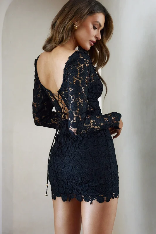 Casual Chic Women's Clothes Bold Fashion Sales First Dance Lace Mini Dress Black