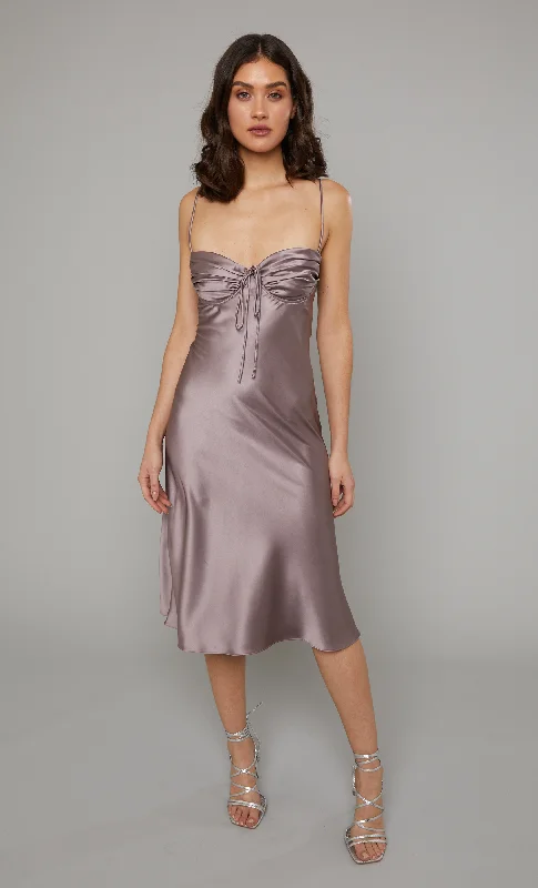 Women's Active Clothing Relaxed Style Deals Mauve Pink Tuck Cup Midi Slip Dress