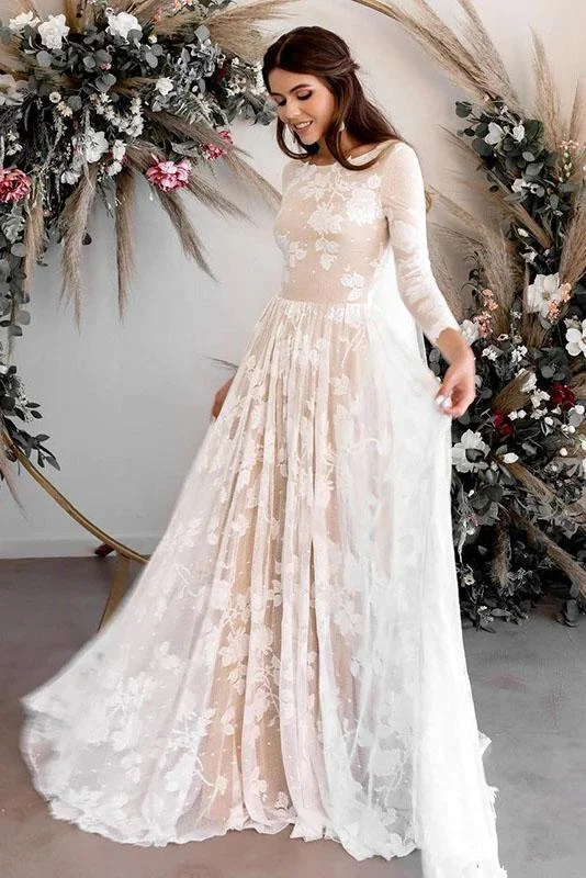 Women's Comfortable Clothes For Weekends Fresh Fashion Discounts A Line 3/4 Sleeves Wedding Dresses Elegant Backless Boho Bride Dress