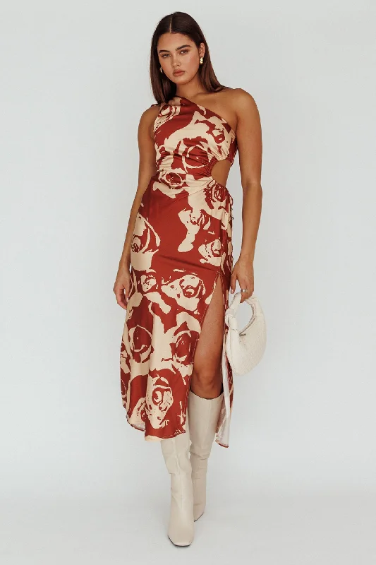 Women's Formal Apparel Exclusive Fashion Deals Charisma One-Shoulder Cut-Out Midi Dress Floral Coffee Women's Formal Apparel Exclusive Fashion Deals Charisma One-Shoulder Cut-Out Midi Dress Floral Coffee