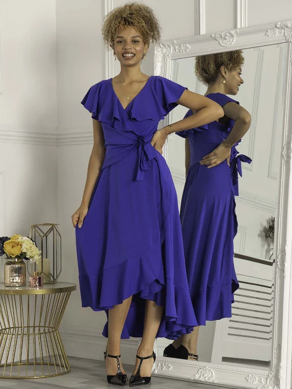 Women's Clothing For Casual Outings Special Offer For You Priya Frill Dipped Hem Dress, Royal Blue Women's Clothing For Casual Outings Special Offer For You Priya Frill Dipped Hem Dress, Royal Blue