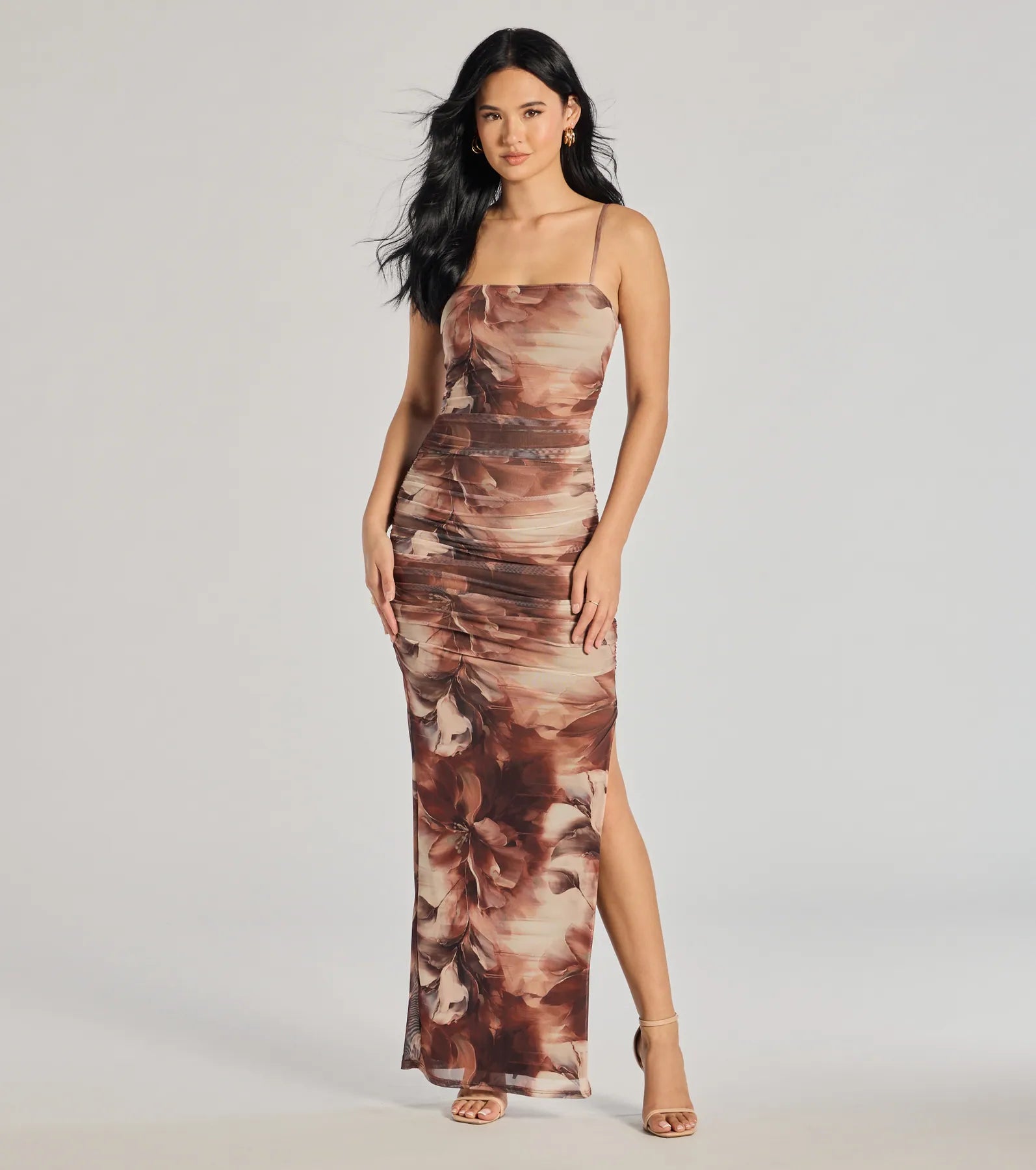 Women's Wardrobe Apparel Day-To-Night Styles Ravishing Florals High-Slit Ruched Maxi Dress Women's Wardrobe Apparel Day-To-Night Styles Ravishing Florals High-Slit Ruched Maxi Dress