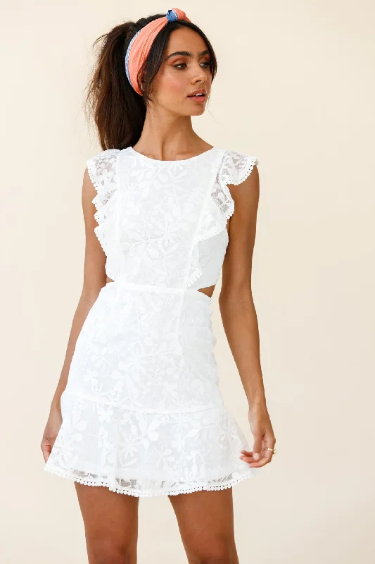 Women's Evening Wear Attire Must-Have Style Discounts Jackie Pinafore Floral Mesh Dress White