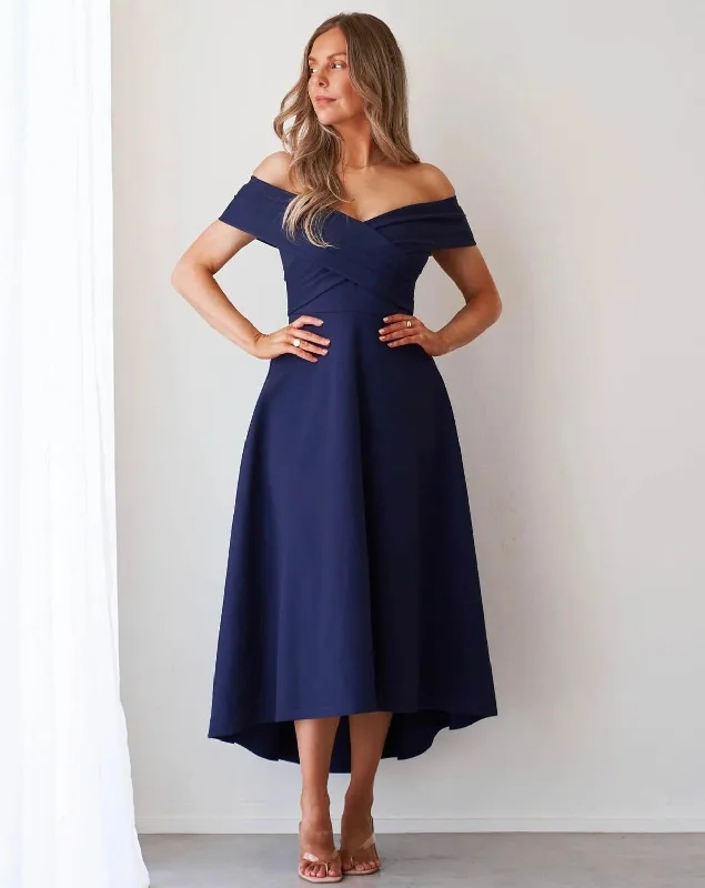Women's Elegant Formal Outfit New Arrivals Belina Midi Dress - Navy
