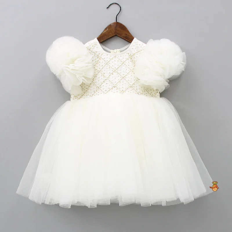 Women's Active Garments For Workouts Affordable Luxury Fashion Checks Embroidered Yoke Off White Dress With Back Sequined Bow Women's Active Garments For Workouts Affordable Luxury Fashion Checks Embroidered Yoke Off White Dress With Back Sequined Bow