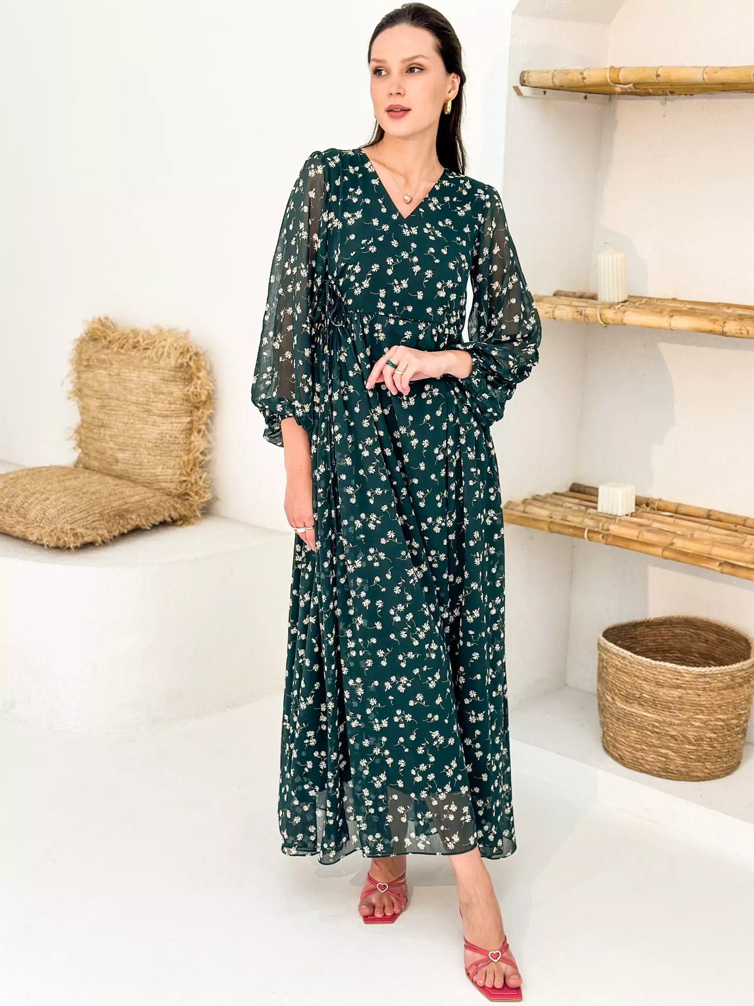 Women's Vintage Garments Holiday Glam Liliosa Green Floral Dress