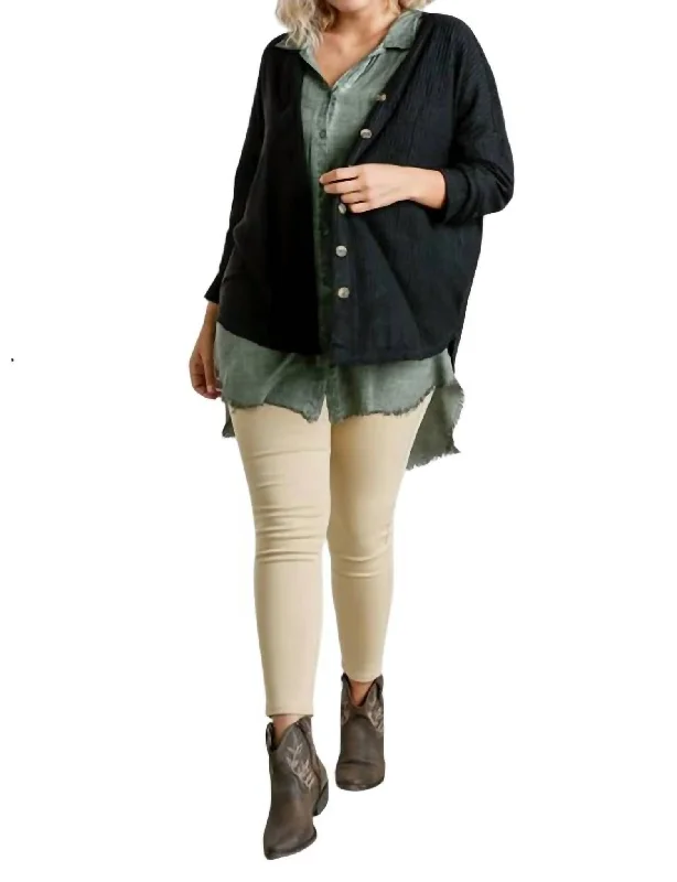 Women's Festive Attire Casual Yet Chic Sales Waffle Knit Cardigan In Black