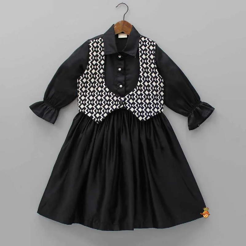 Women's Luxury Garments Limited Styles Elegant Black Jacket Style Collar Dress