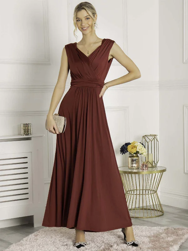 Women's Outerwear Clothing Hot Picks Plunge V Neck Draped Maxi Dress, Burgundy